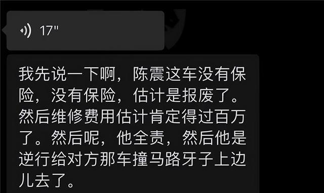 北京交警通报陈震驾驶劳斯莱斯发生车祸：陈某负事故全部责任